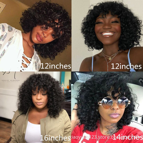 Mayqueen 10a Transparent Ombre Color Short Deep Curly Bob Wig Raw Indian Cuticle Mink Human Hair no Lace Front Wigs With Bang